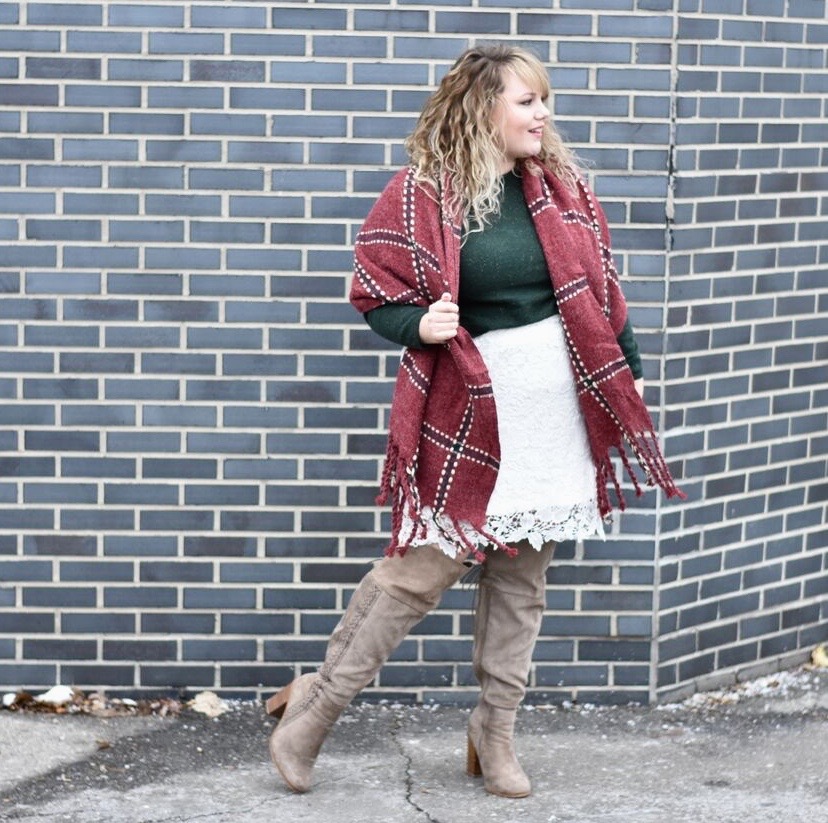 Sharing how to style your white Society+ Anne Lace Skirt for the Holiday season! Also sharing  a some outfit and over the knee boot links! 