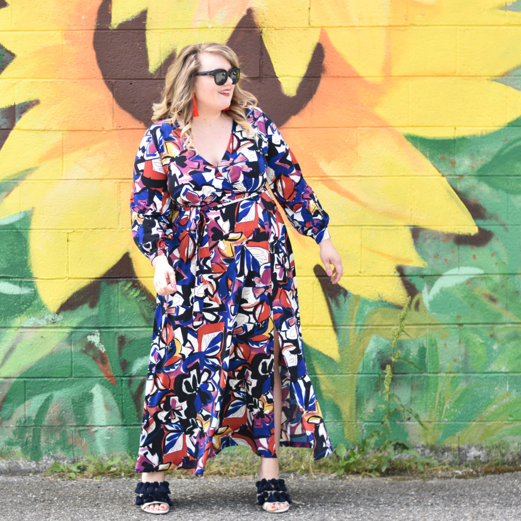 Style a Wrap Dress. Sharing an Eloquii faux wrap maxi dress and ways to style them according to the pattern on the dress. 