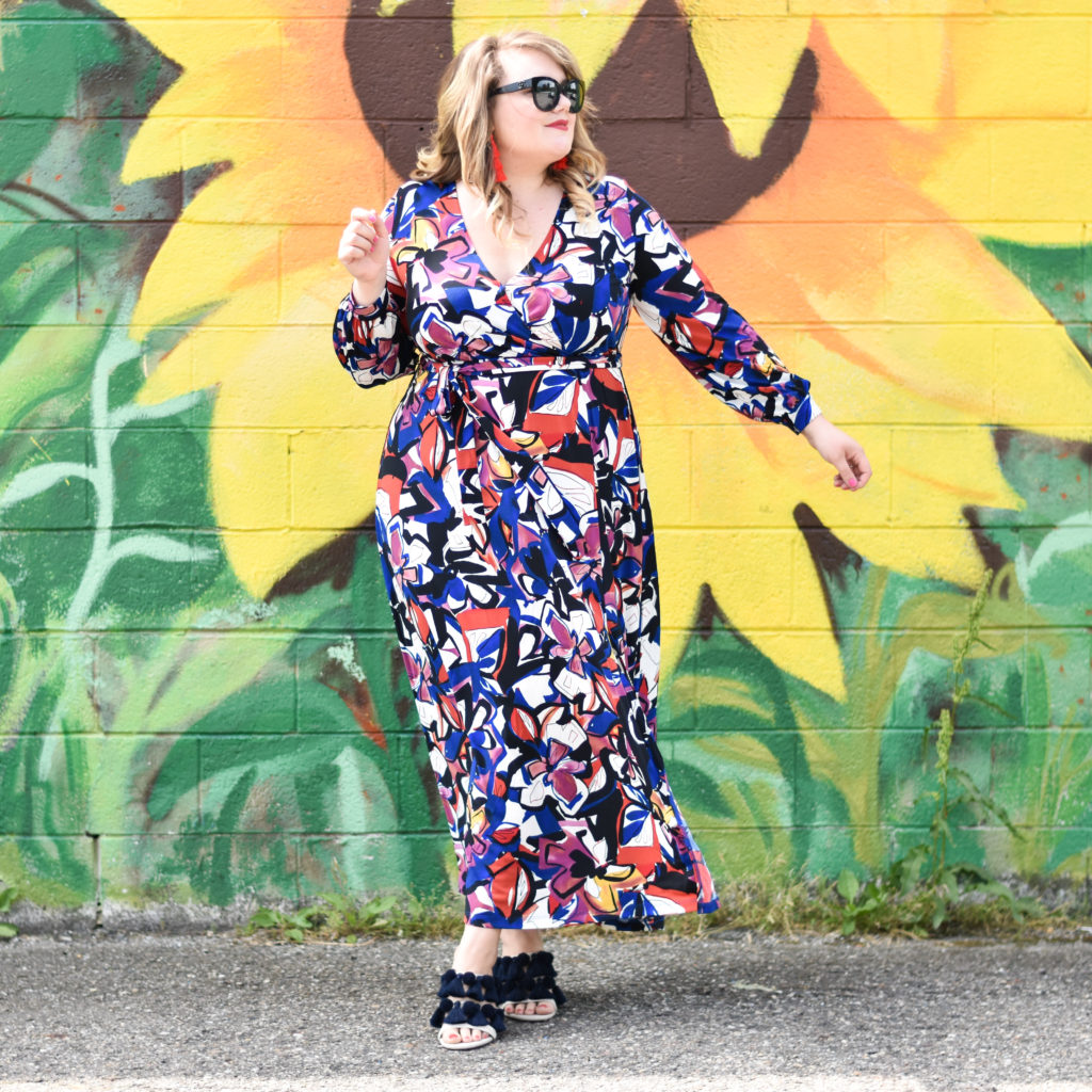 Style a Wrap Dress. Sharing an Eloquii faux wrap maxi dress and ways to style them according to the pattern on the dress. 