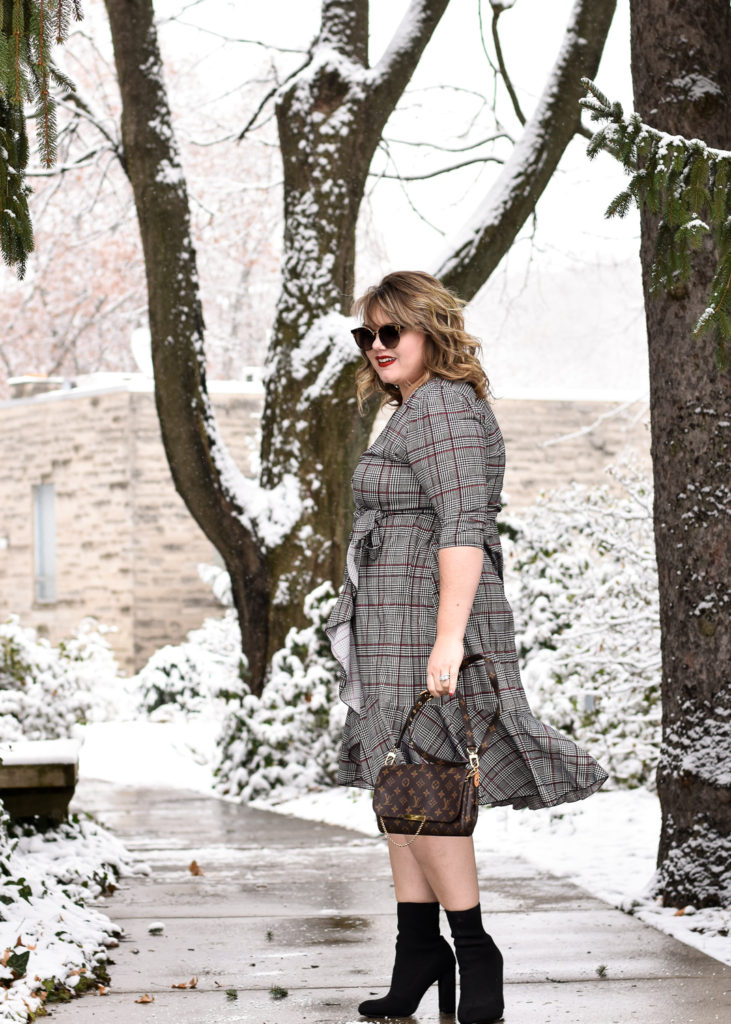Trend Spotlight : Kiyonna Plaid Edit. This post features the Flirty Flounce Wrap dress by Kiyonna, with a review, inspiration photos and how to style! 