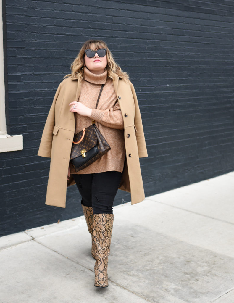 Styling a Plus Size Camel Coat. Sharing how chic a camel coat can look by styling with similar warm tone browns and tans! 