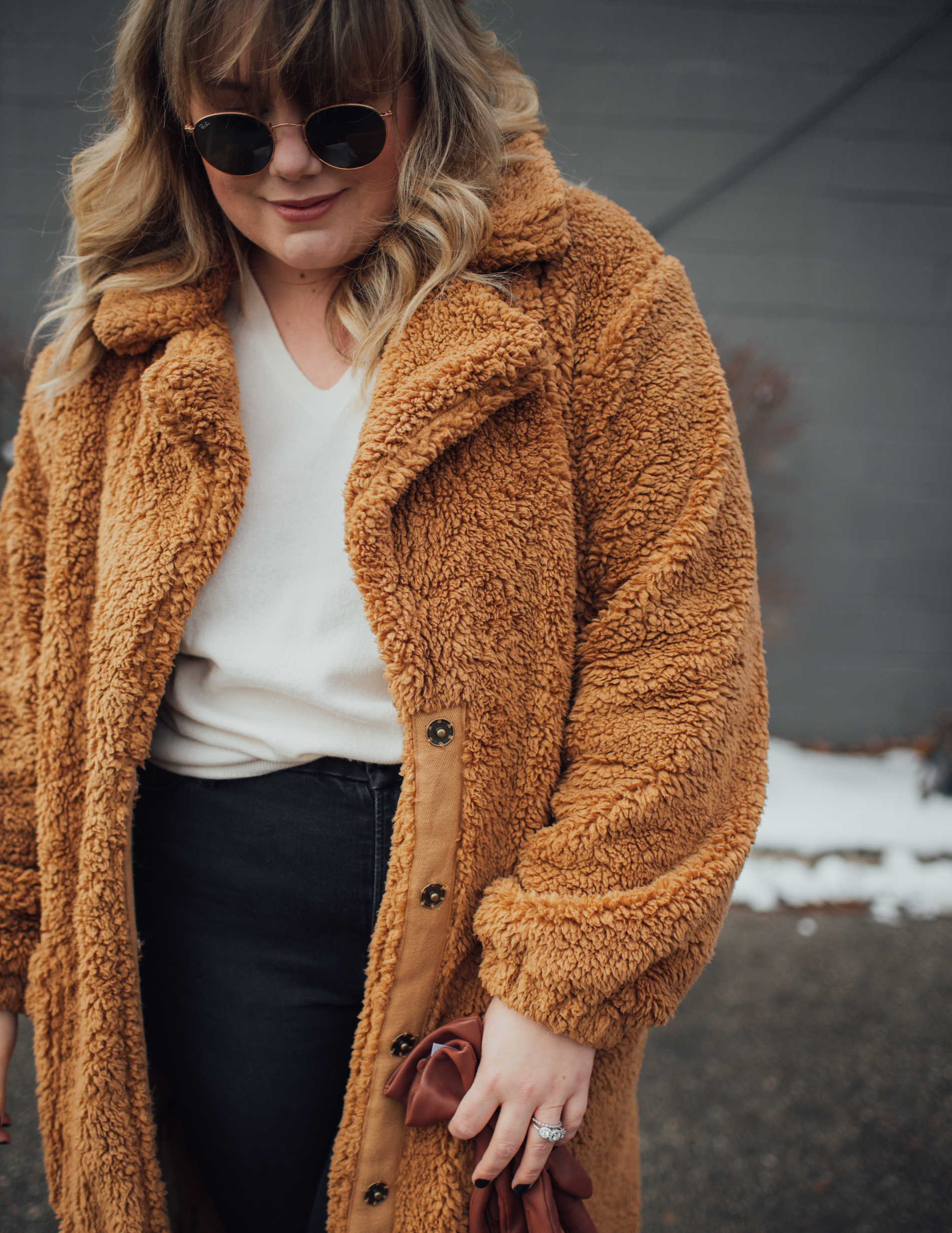 Dressing With Joy This Winter. Sharing a chic teddy bear coat look that coordinates perfectly with boots and gloves! 