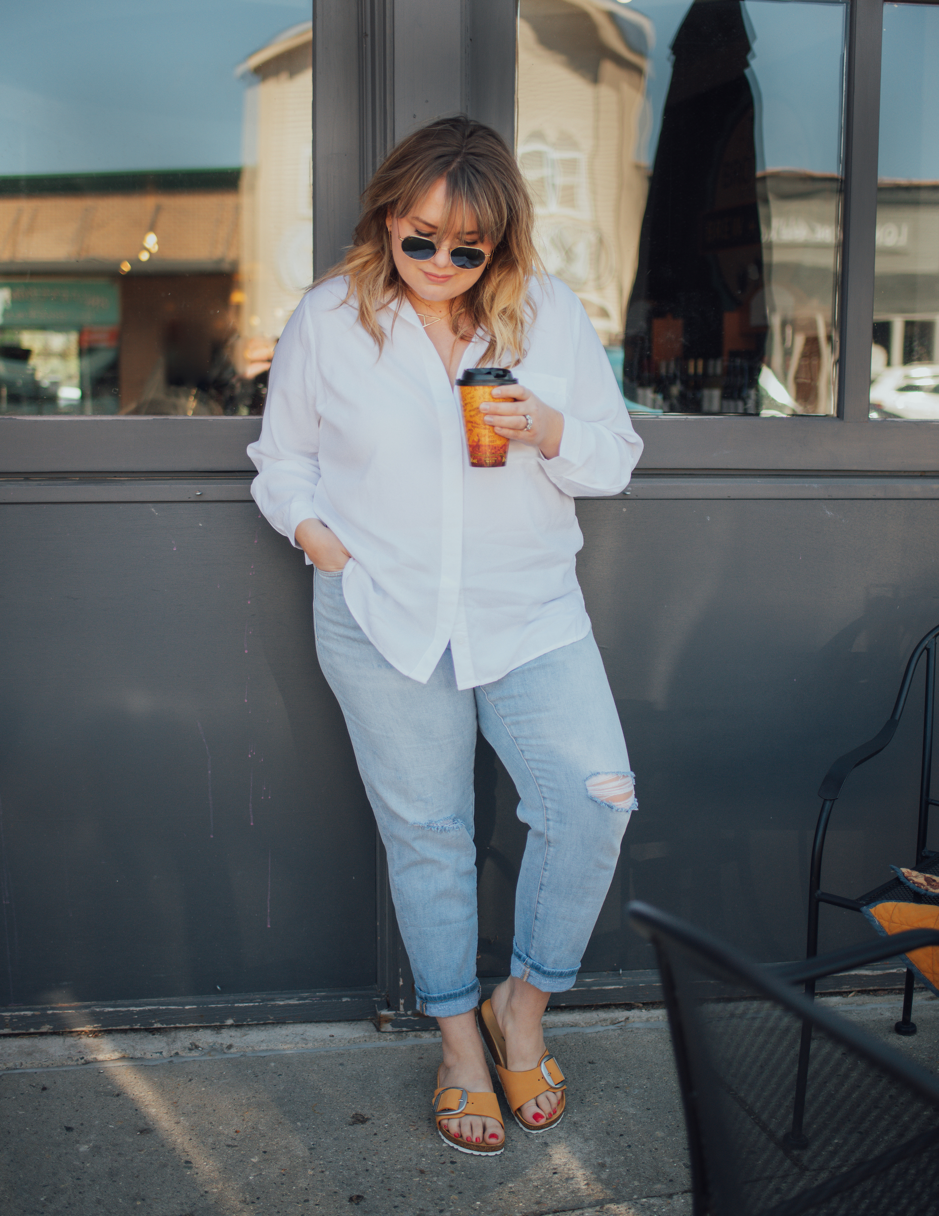 Sharing a casual spring outfit from Anthropologie plus size selection! Styling some Madrid Birkenstocks from Anthro. 