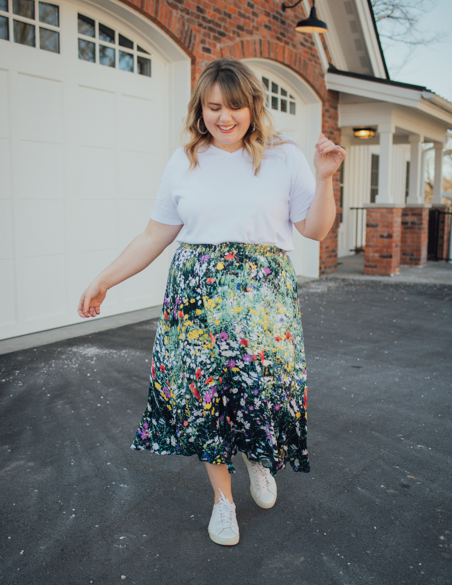 Spring Skirt + Tee. Sharing a way to wear your skirts with a simple tee and skirt for spring and summer. Midi skirts pair so well with a tee. 