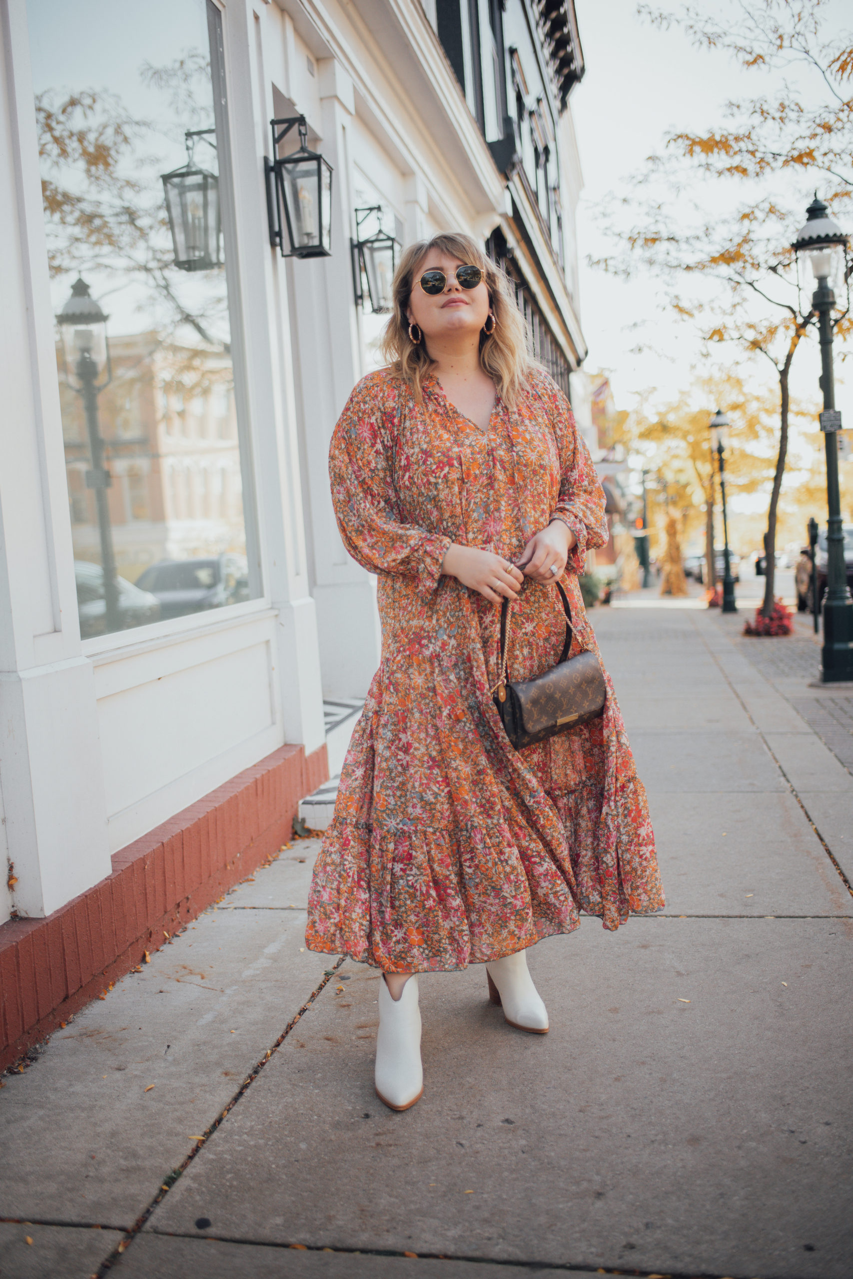 Sharing a fall boho dress from Free People, the Feeling Groovy Maxi dress comes in XS-XL but runs and fits plus sizes.