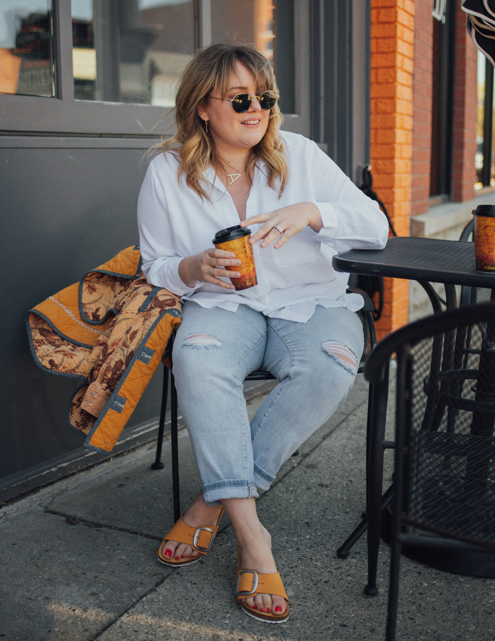 Back To Basics For Spring Dressing. Sharing a classic plus size look from Anthropologie. Plus size slim leg jeans and a white button down.  